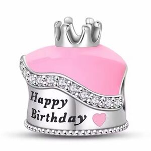 Pink and Silver Sparkle Happy Birthday Cake Charm